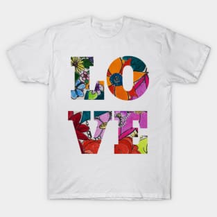 70s inspired Love floral design handpainted gouache T-Shirt